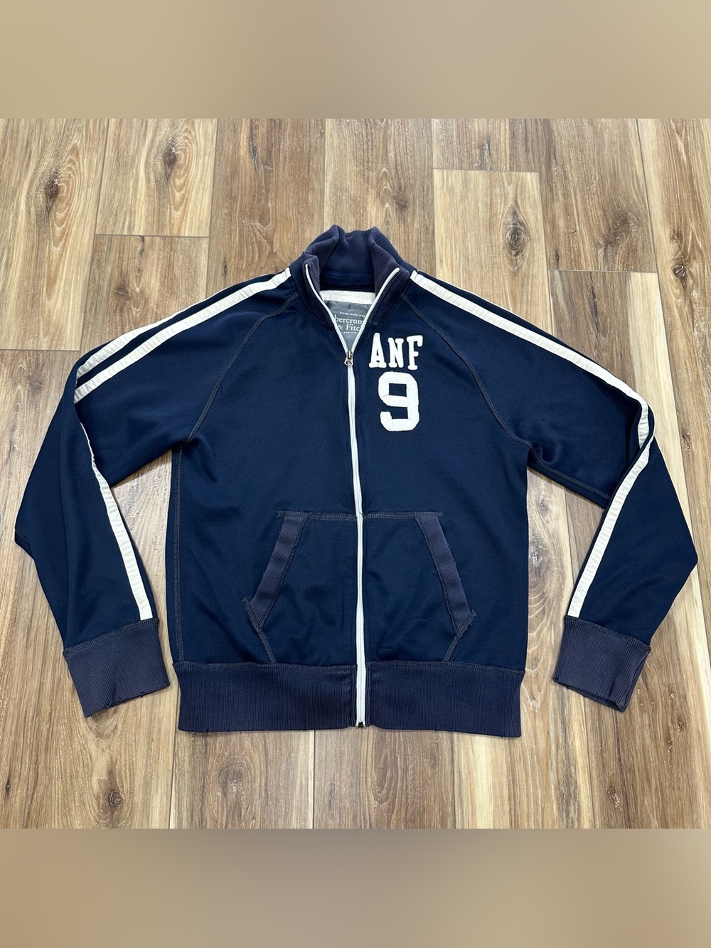 Vtg Y2K Abercrombie & Fitch Full Zip Track Jacket Preppy , Navy, Large